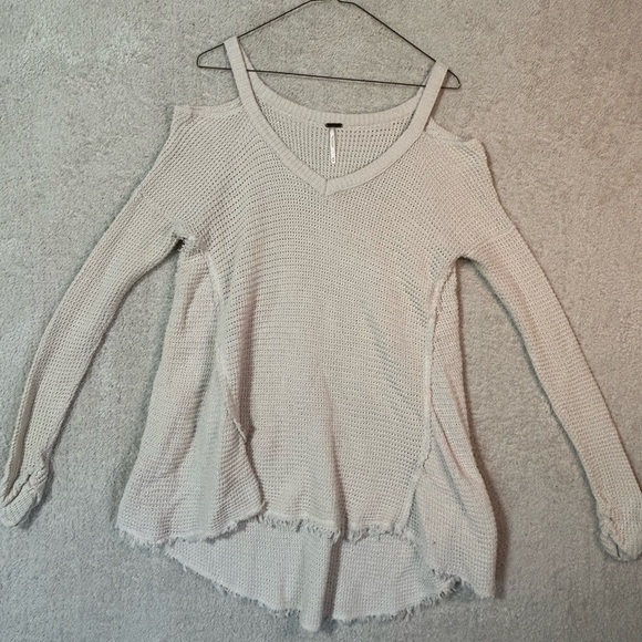 Free People Moonshine V Neck Sweater Top Size Medium Thermal Cream Oversized - Picture 1 of 10